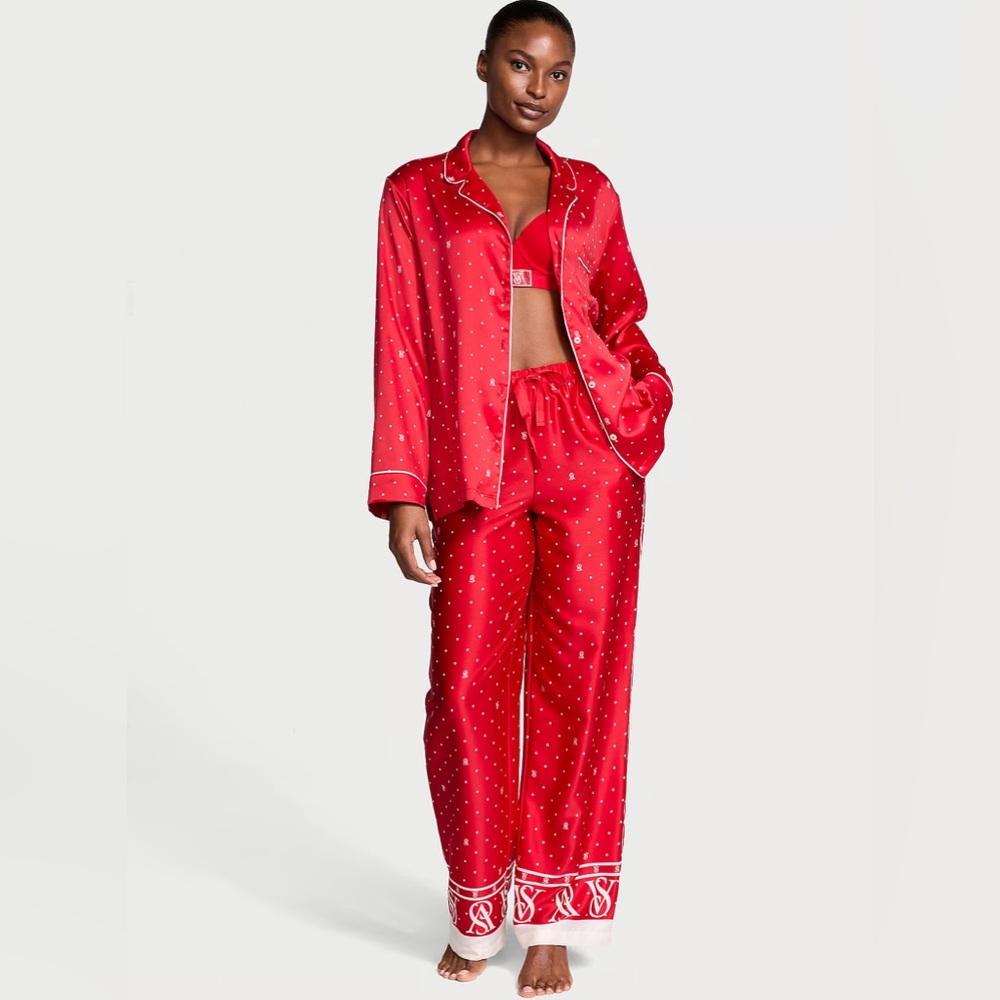NWT VICTORIA'S SECRET Glazed Satin Long Pajama Set - Picture 2 of 5